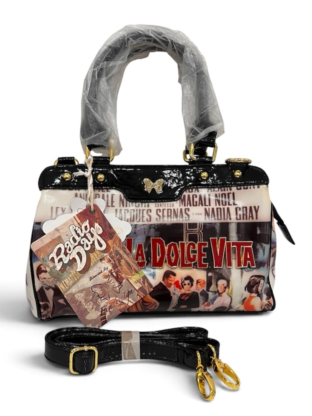 Radio Days RARE VINTAGE La Dolce Vita Graphic Satchel Bag NWT